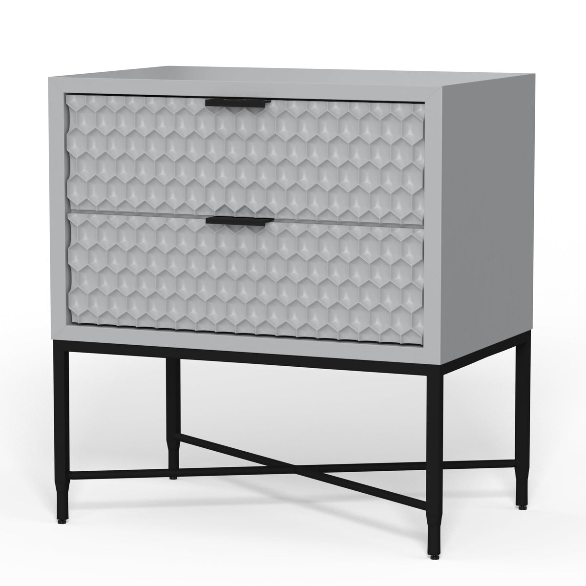 White Pearl Contemporary Nightstand with Gold Metal Base – view 16