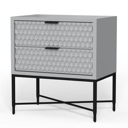 White Pearl Contemporary Nightstand with Gold Metal Base – view 16