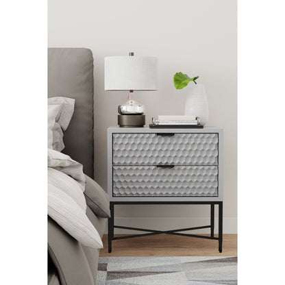 White Pearl Contemporary Nightstand with Gold Metal Base – view 14