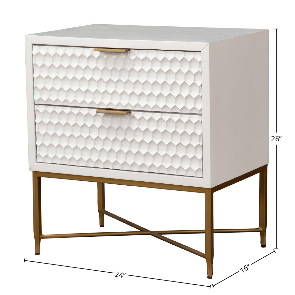 White Pearl Contemporary Nightstand with Gold Metal Base – view 17