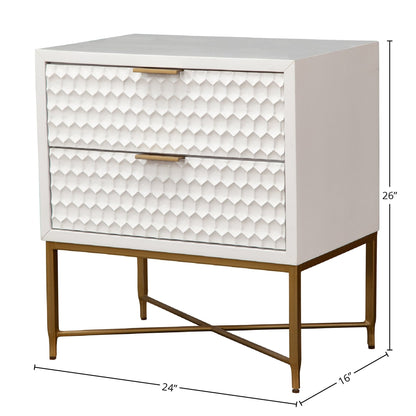 White Pearl Contemporary Nightstand with Gold Metal Base – view 17