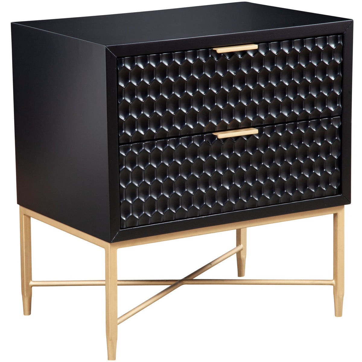White Pearl Contemporary Nightstand with Gold Metal Base – view 9