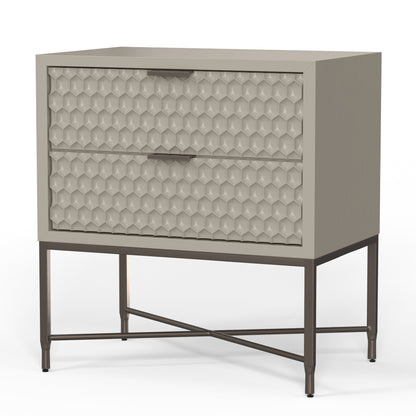 White Pearl Contemporary Nightstand with Gold Metal Base – view 13