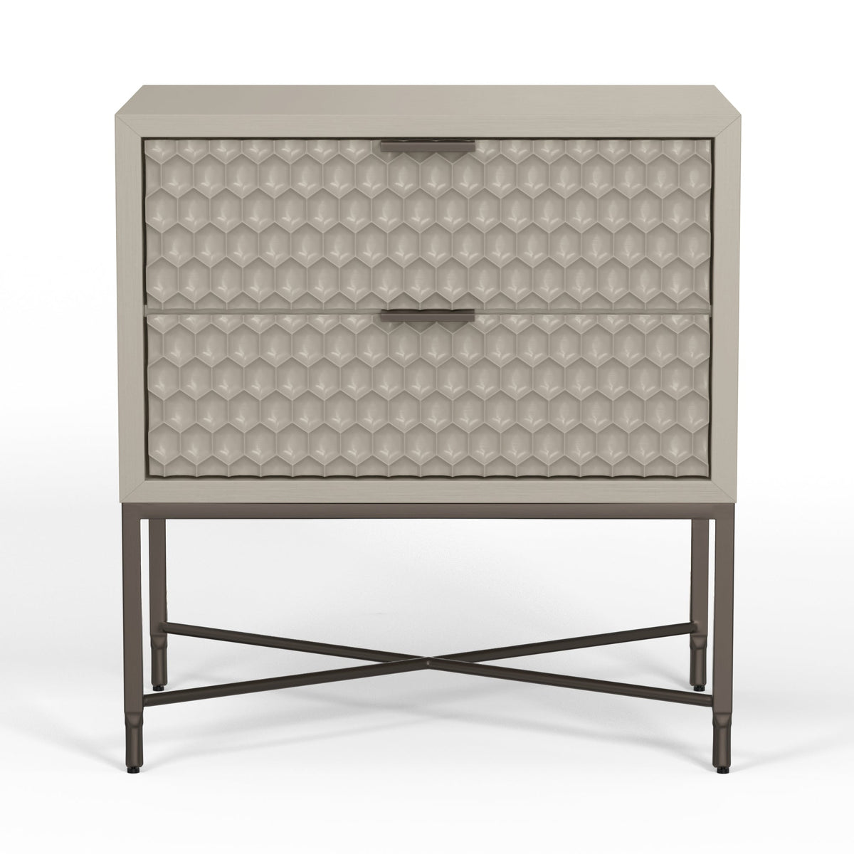 White Pearl Contemporary Nightstand with Gold Metal Base – view 12