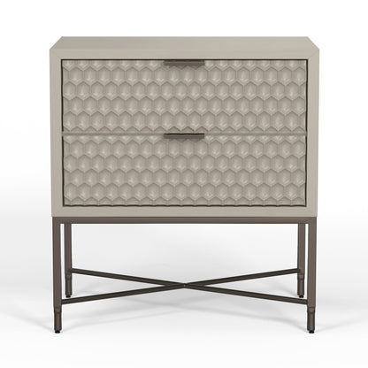 White Pearl Contemporary Nightstand with Gold Metal Base – view 12