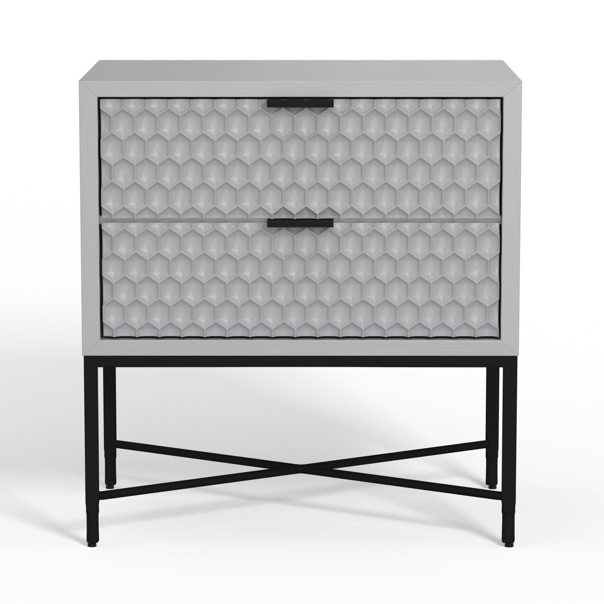 White Pearl Contemporary Nightstand with Gold Metal Base – view 15