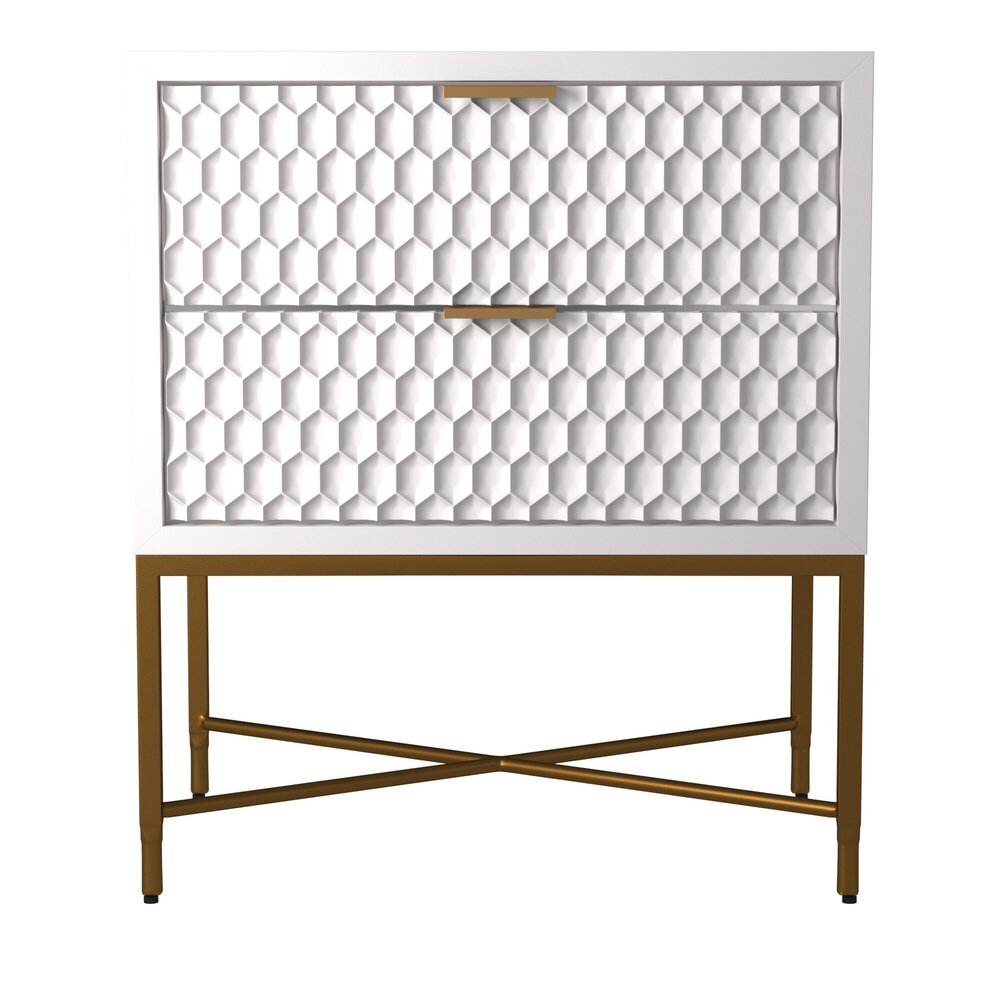 White Pearl Contemporary Nightstand with Gold Metal Base – view 6