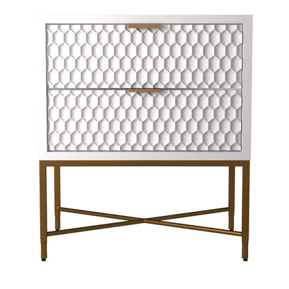 White Pearl Contemporary Nightstand with Gold Metal Base – view 6