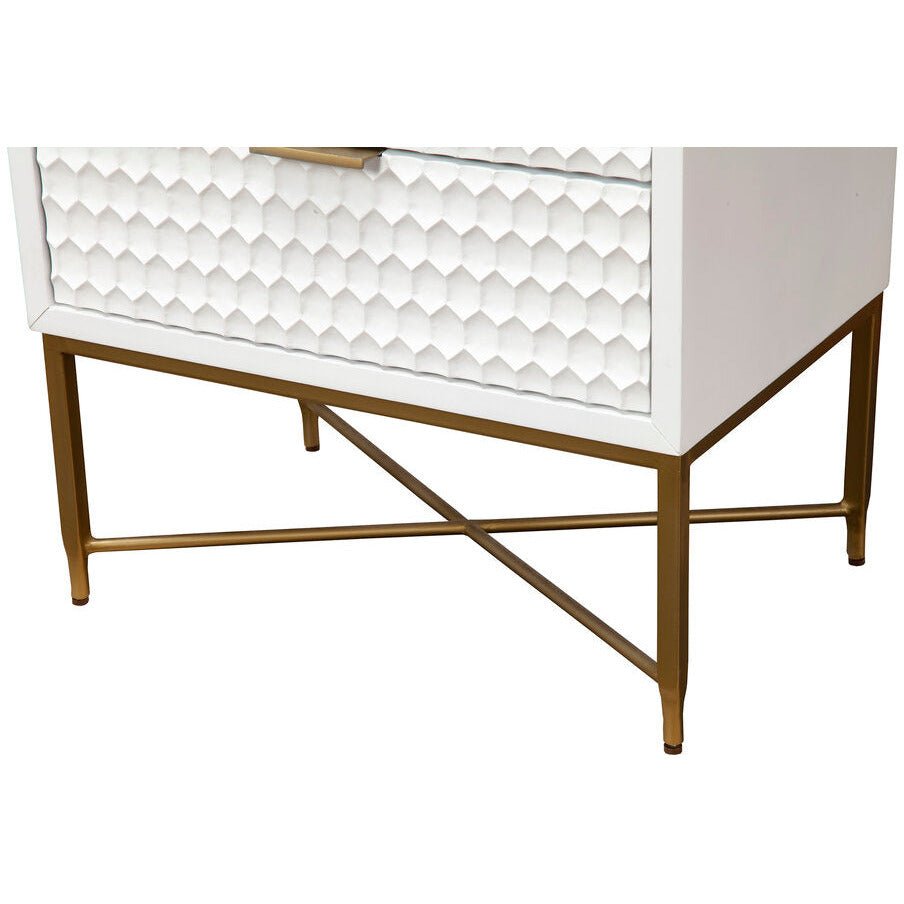 White Pearl Contemporary Nightstand with Gold Metal Base – view 4