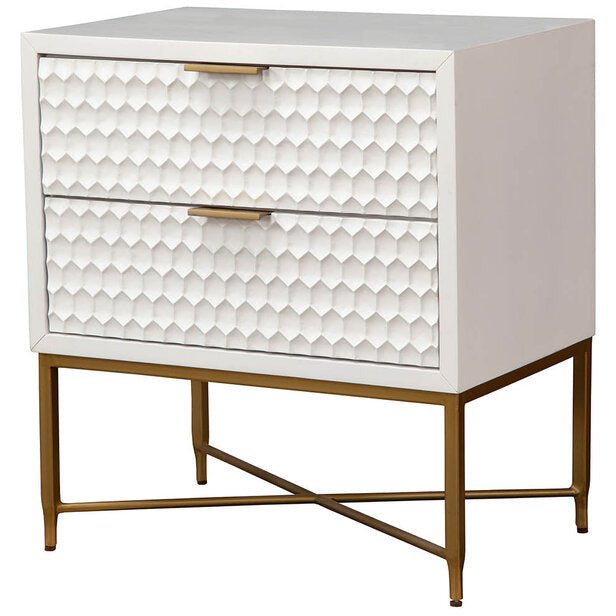 White Pearl Contemporary Nightstand with Gold Metal Base – view 2