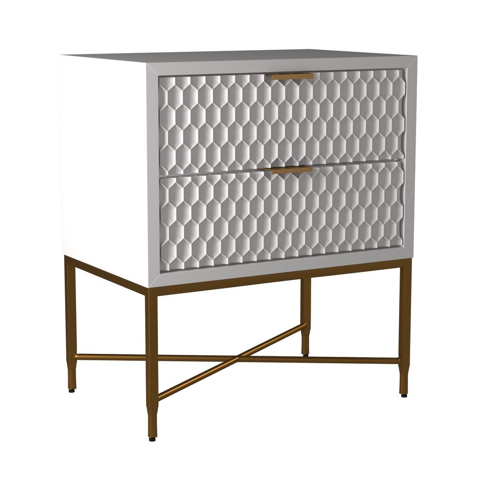 White Pearl Contemporary Nightstand with Gold Metal Base – view 5