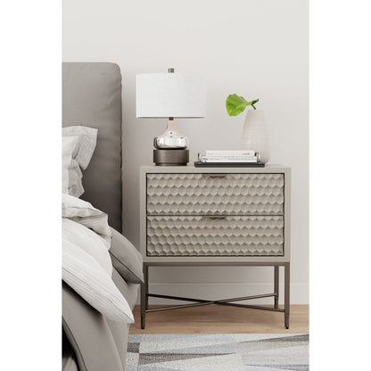White Pearl Contemporary Nightstand with Gold Metal Base – view 11