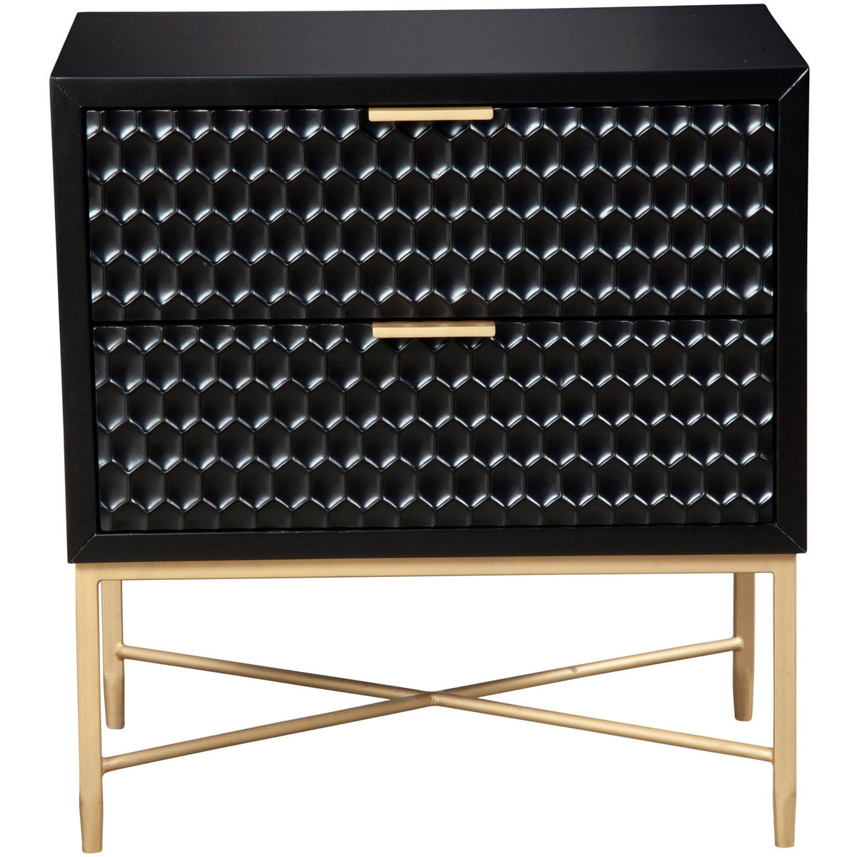 White Pearl Contemporary Nightstand with Gold Metal Base – view 8