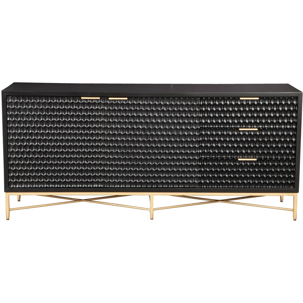 White Pearl Mahogany Media Console with Gold Metal Base – view 15