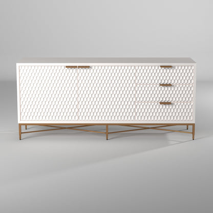 White Pearl Mahogany Media Console with Gold Metal Base – view 6