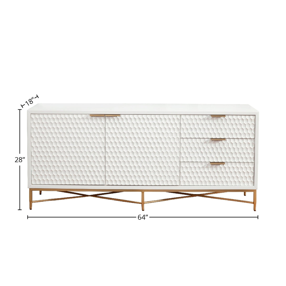 White Pearl Mahogany Media Console with Gold Metal Base – view 18