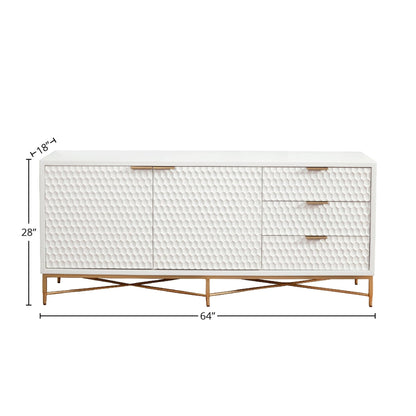 White Pearl Mahogany Media Console with Gold Metal Base – view 18