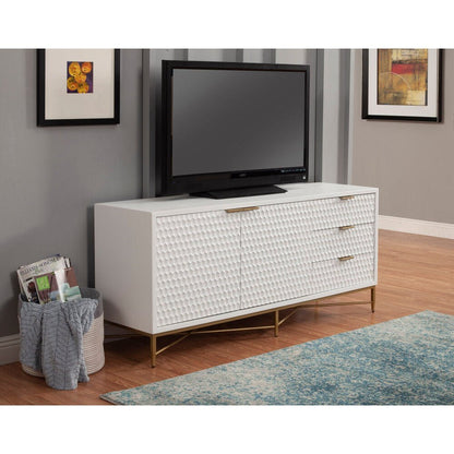 White Pearl Mahogany Media Console with Gold Metal Base – view 9