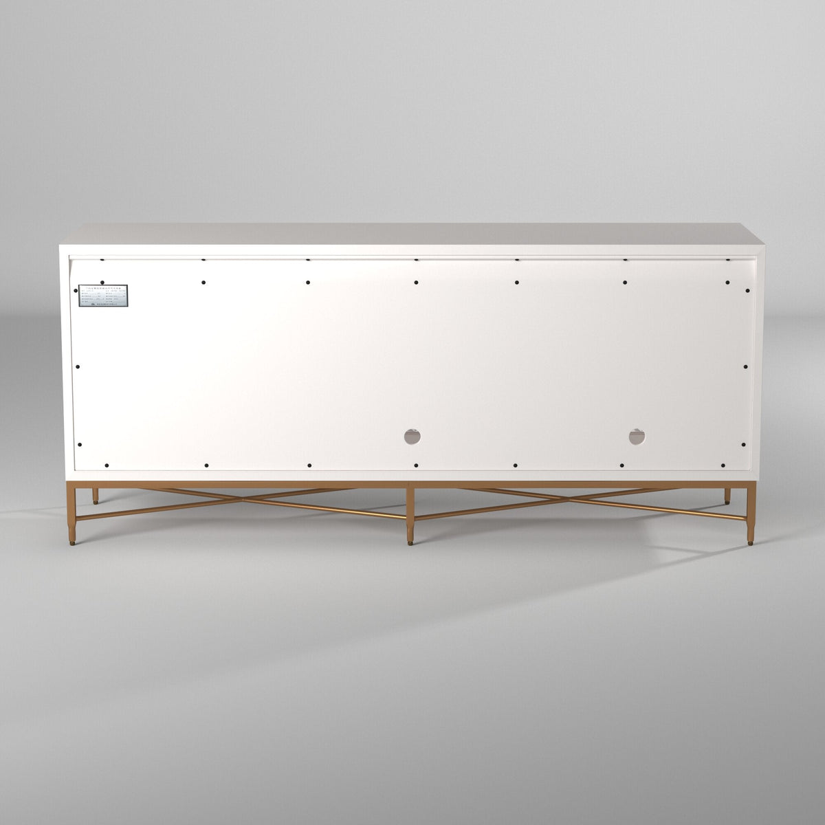 White Pearl Mahogany Media Console with Gold Metal Base – view 8