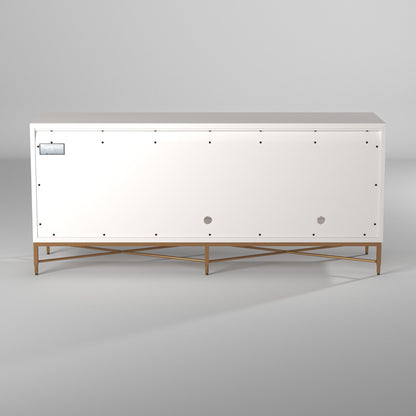 White Pearl Mahogany Media Console with Gold Metal Base – view 8