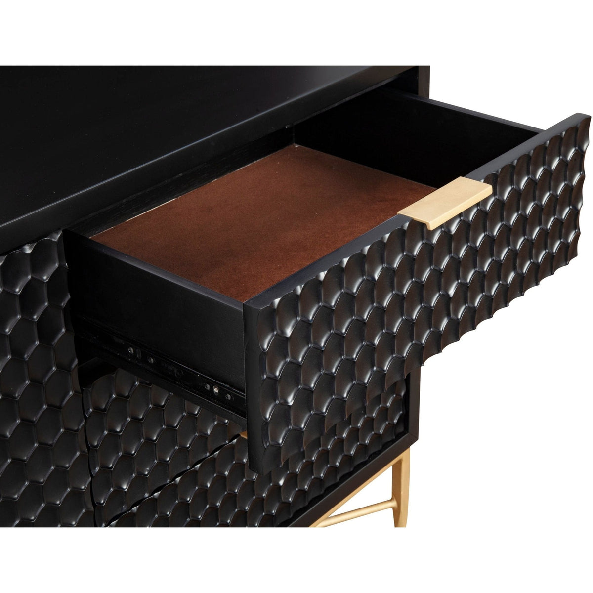 White Pearl Mahogany Media Console with Gold Metal Base – view 17