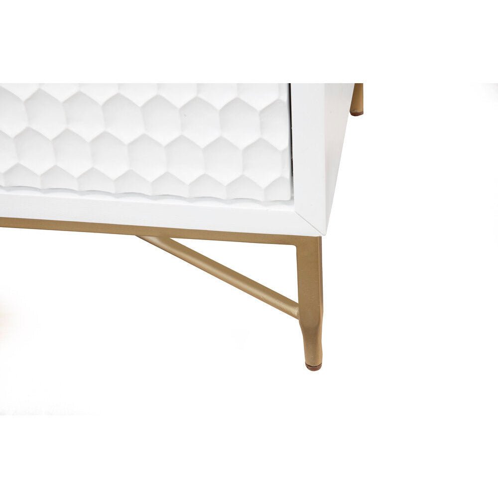 White Pearl Mahogany Media Console with Gold Metal Base – view 5
