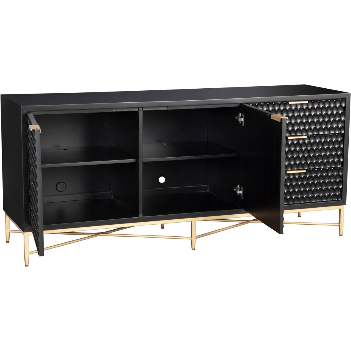 White Pearl Mahogany Media Console with Gold Metal Base – view 13