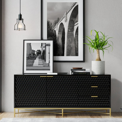 White Pearl Mahogany Media Console with Gold Metal Base – view 10