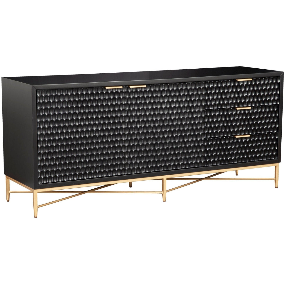 White Pearl Mahogany Media Console with Gold Metal Base – view 16