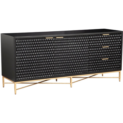 White Pearl Mahogany Media Console with Gold Metal Base – view 16
