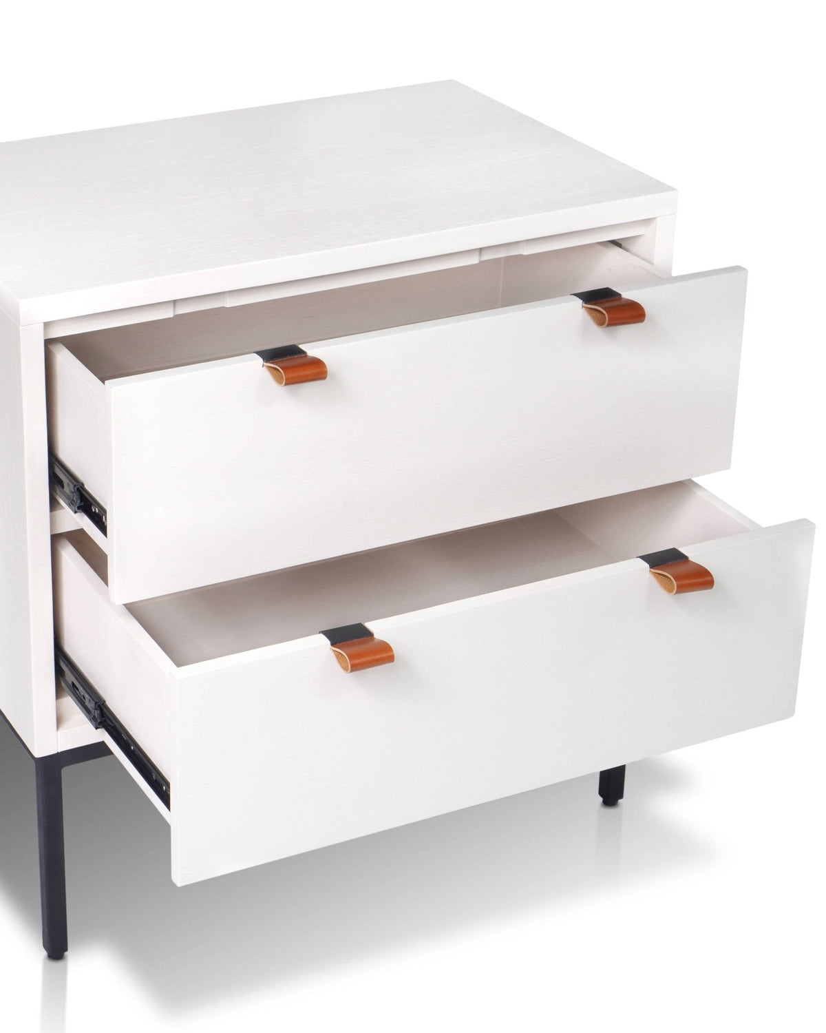 Wilma Modern White Nightstand with Soft-Close Drawers and Metal Legs – view 6