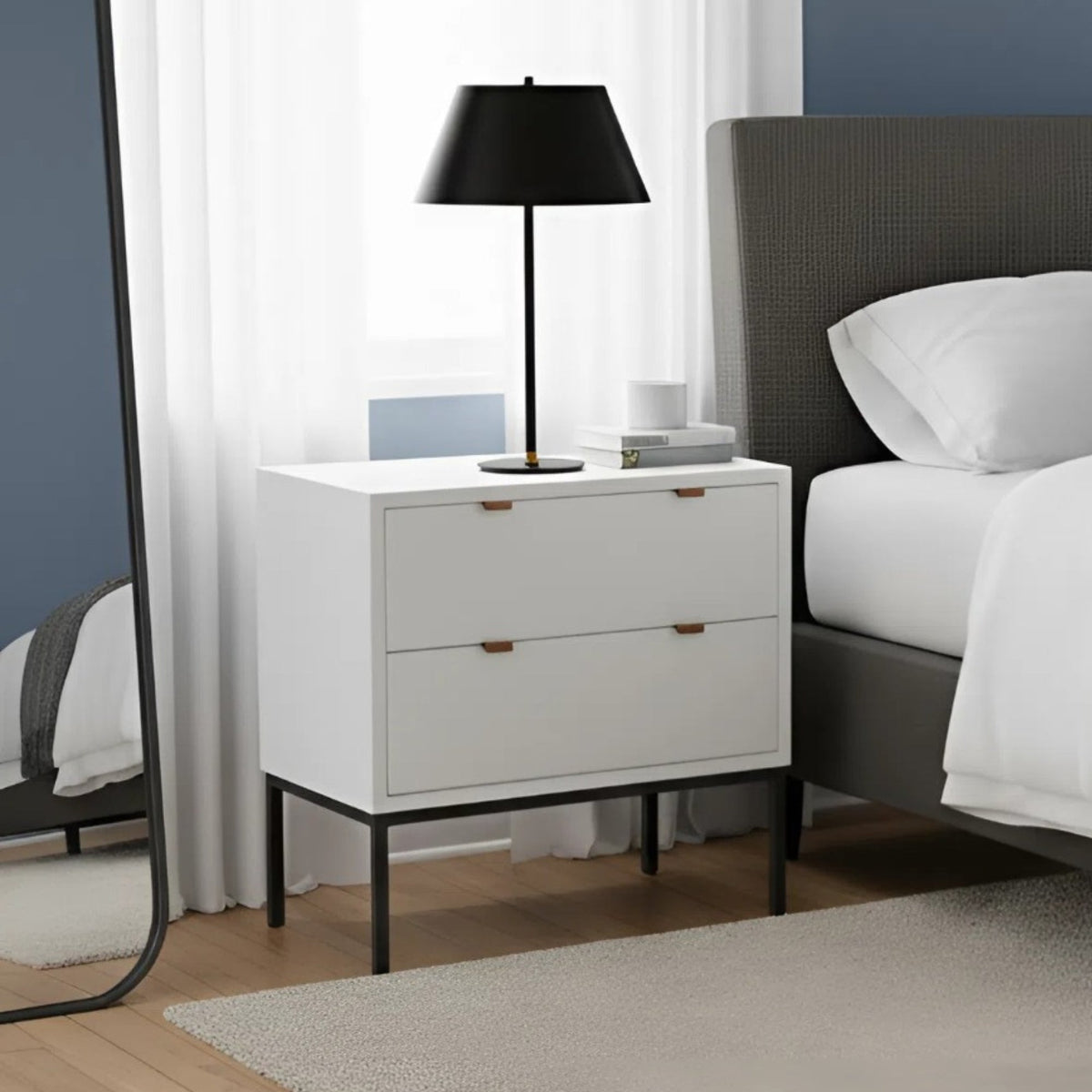White Nightstand with Two Soft-Close Drawers