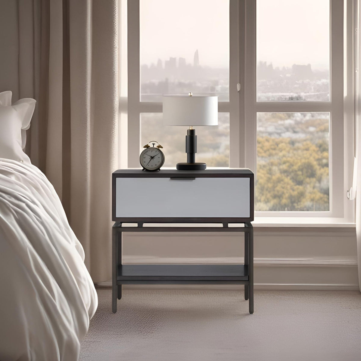 Wilmar Espresso Nightstand with Soft-Close Drawer and Fixed Shelf – view 2