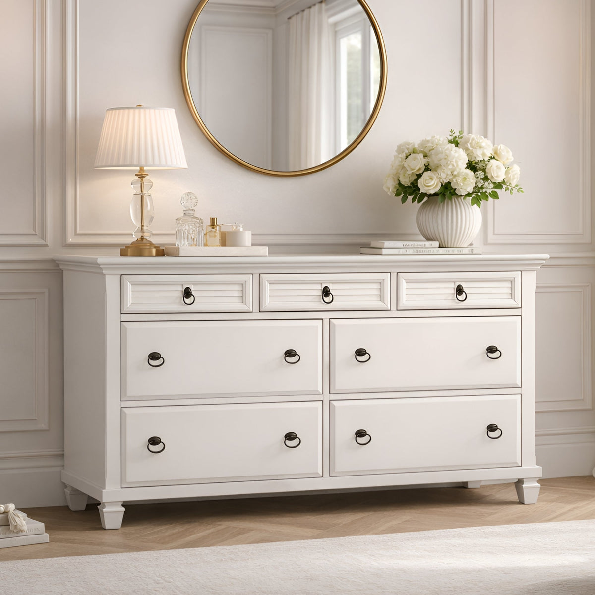 White Pine Wood 7-Drawer Dresser for Refined Storage