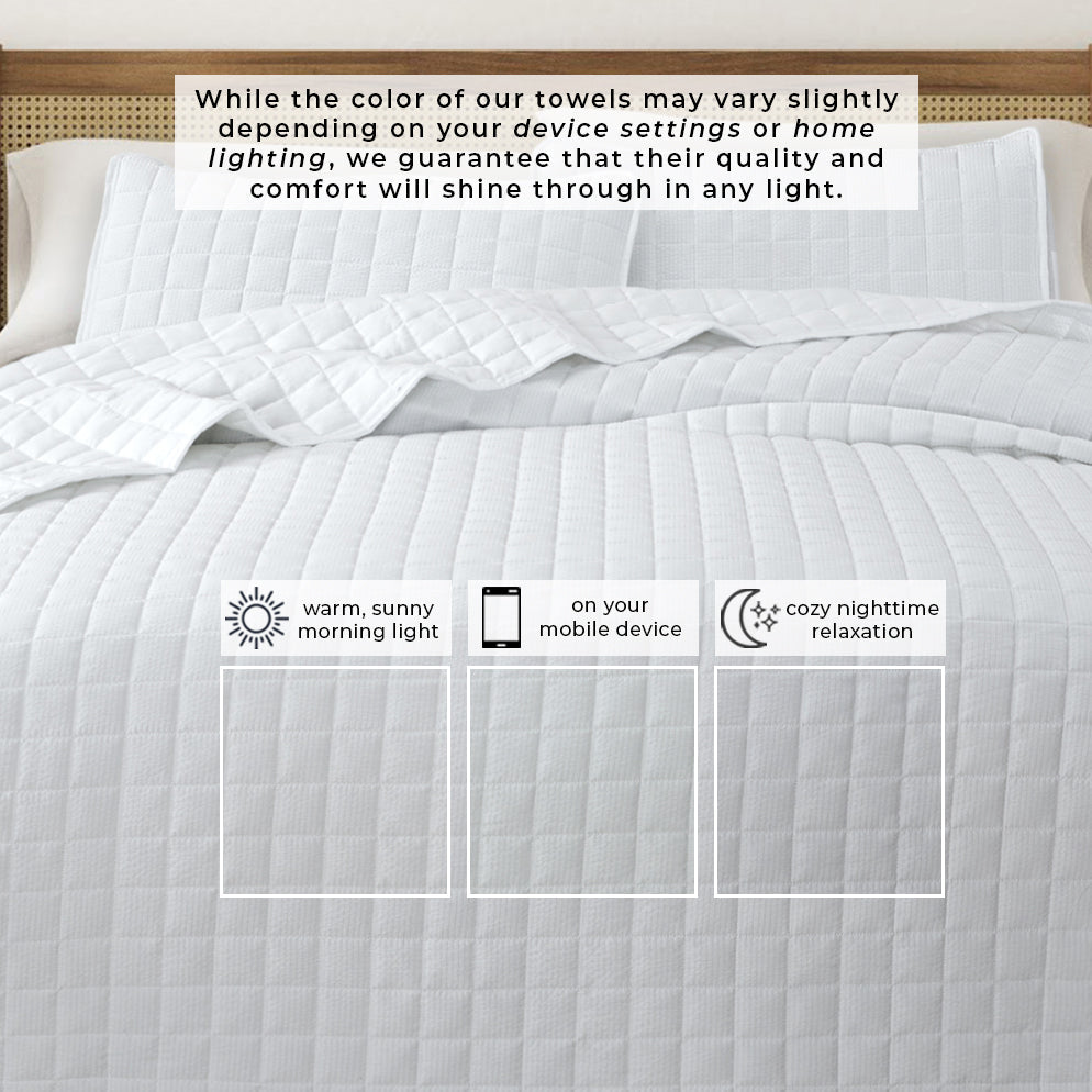 Box-Stitched Seersucker Microfiber Quilt Set with Shams in White or Bone – view 6