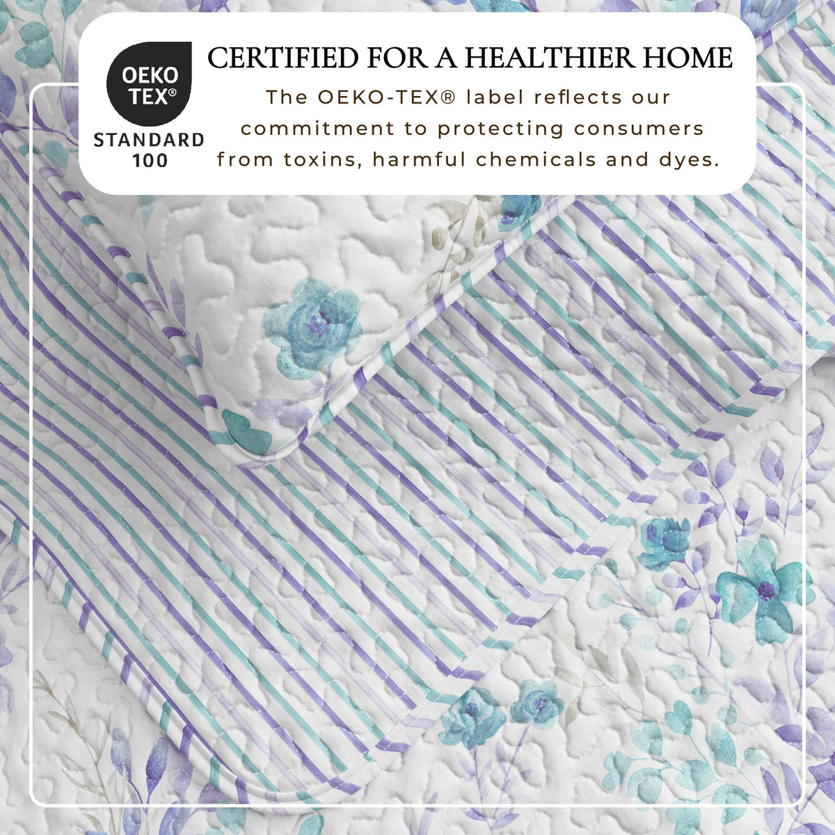 April Morning Blue Floral Reversible Quilt Set with Shams – view 2