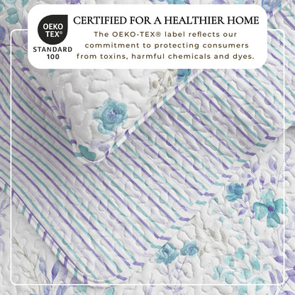 April Morning Blue Floral Reversible Quilt Set with Shams – view 2