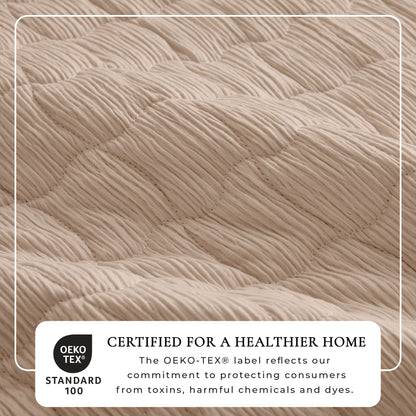 Gauze-Like Wave Stitch Quilt Set with Shams in White or Bone – view 9