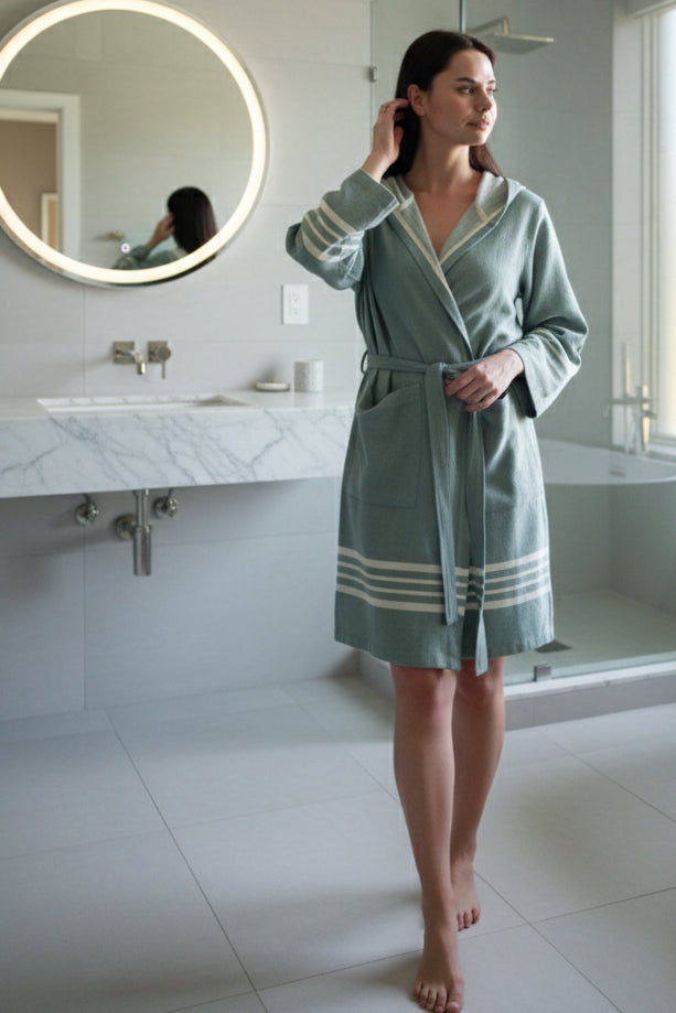 Organic Turkish Cotton Hooded Short Robe for Everyday Comfort