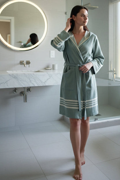 Organic Turkish Cotton Hooded Short Robe for Everyday Comfort