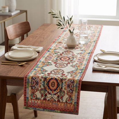 Elegant Ivory Ornate Paisley Woven Tapestry Table Runner – view 9