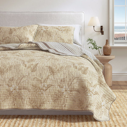 Palm Leaf and Bloom Printed Cotton Quilt Set – Mendocino Collection – view 6
