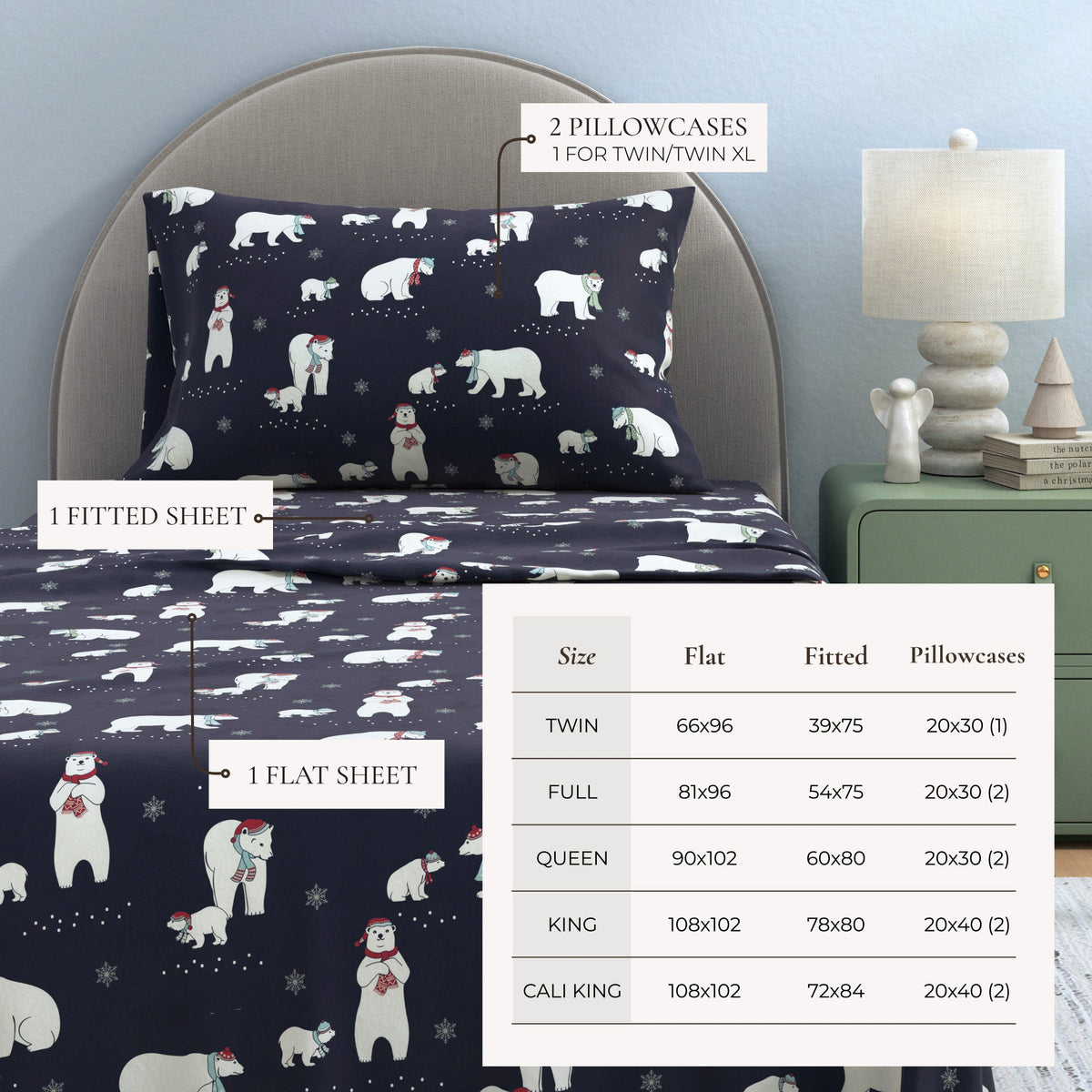 Turkish Cotton Christmas Flannel Sheet Set – Whittaker Collection – view 3