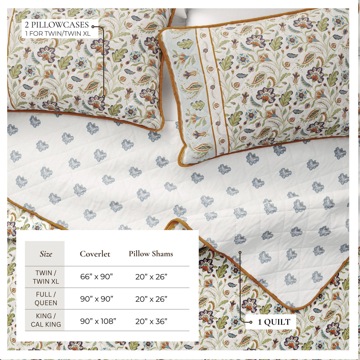 Boho Floral Printed Cotton Quilt and Sham Set – Indira Collection – view 3