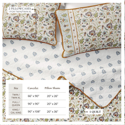 Boho Floral Printed Cotton Quilt and Sham Set – Indira Collection – view 3