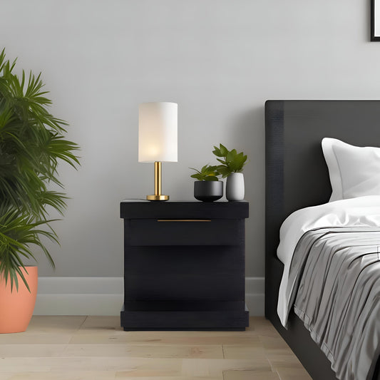 Black Xavier Nightstand with Storage