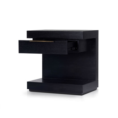 Xavier Modern Black Nightstand with Soft-Close Drawer and Shelf – view 4