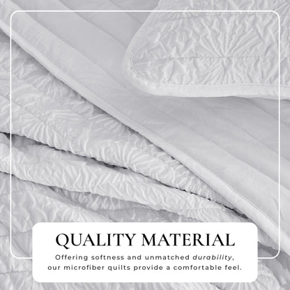 White Floral Embossed Reversible Quilt Set – Floral Microsculpt Collection – view 2