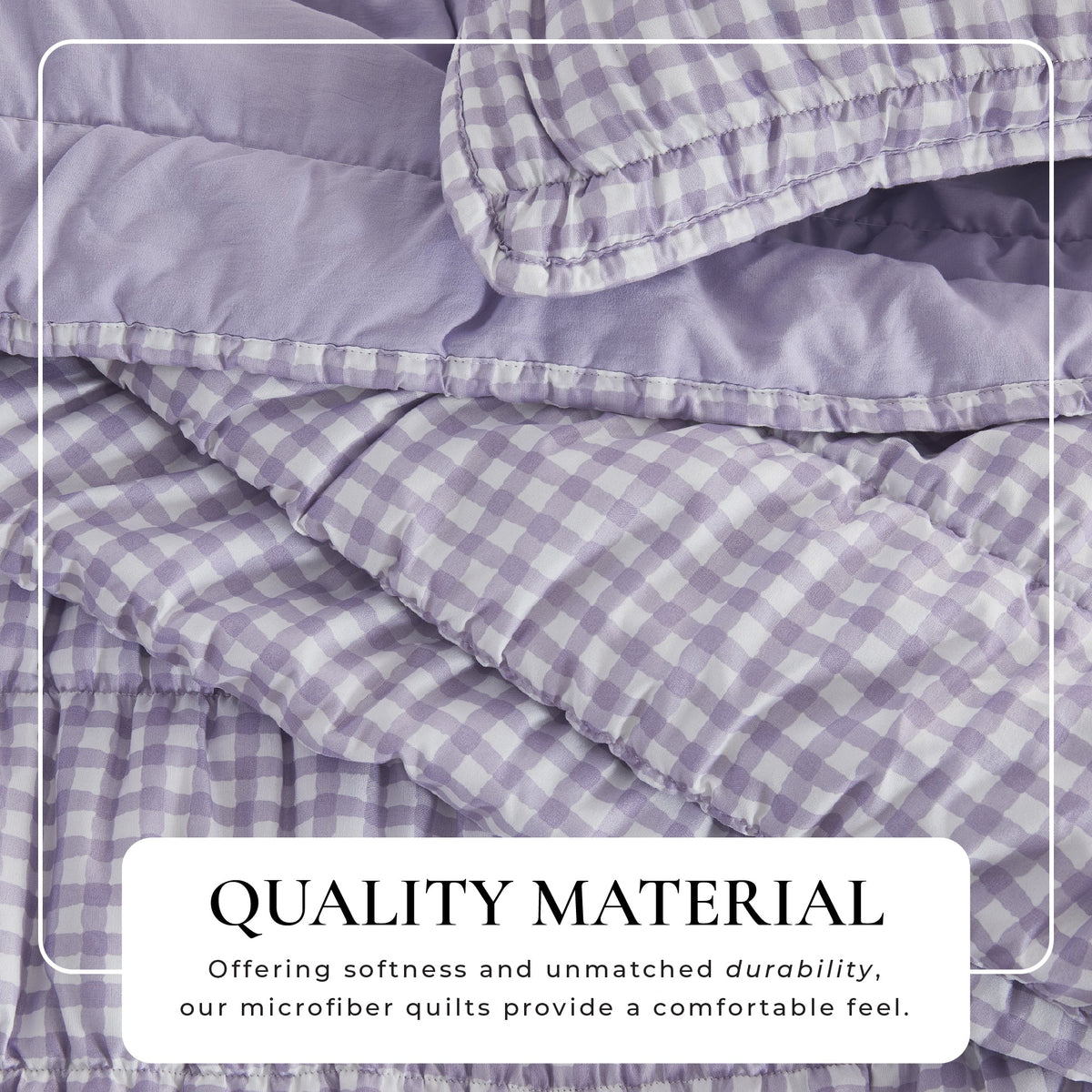 Purple Gingham Printed Washed Microfiber Quilt Set with Shams – view 2