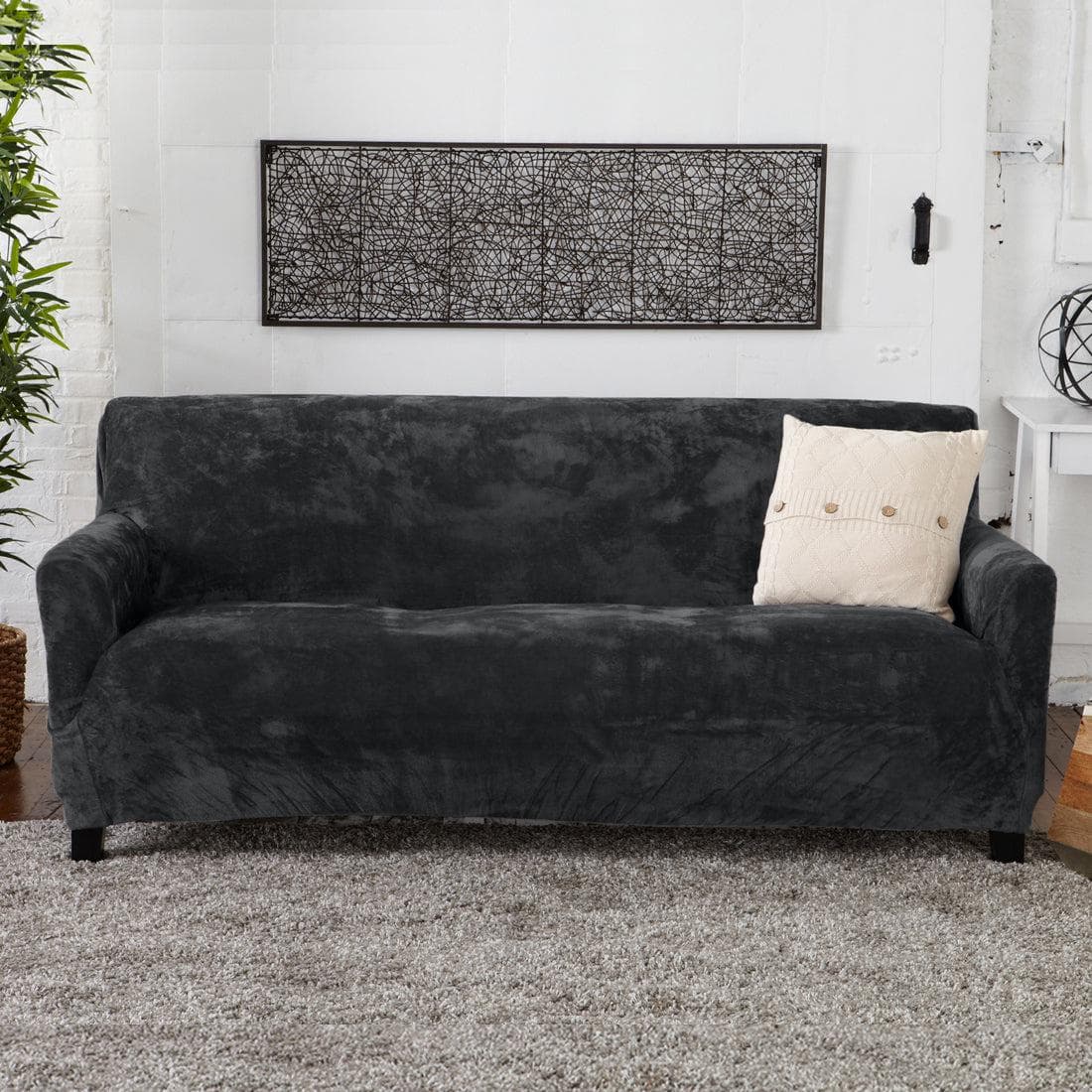 Velvet Stretch Slipcover – Gale Collection Form-Fit Sofa Cover – view 170